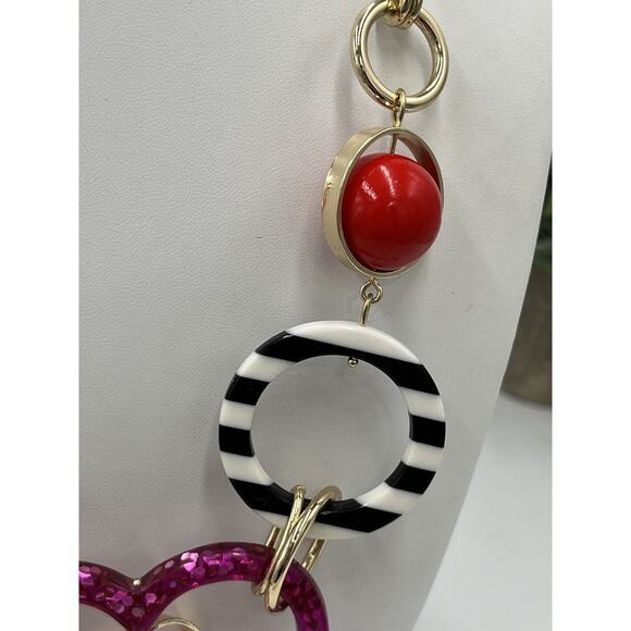 Betsey Johnson Modern Red Pink Mixed Heart & Bead Shapes Statement Necklace - Picture 5 of 16